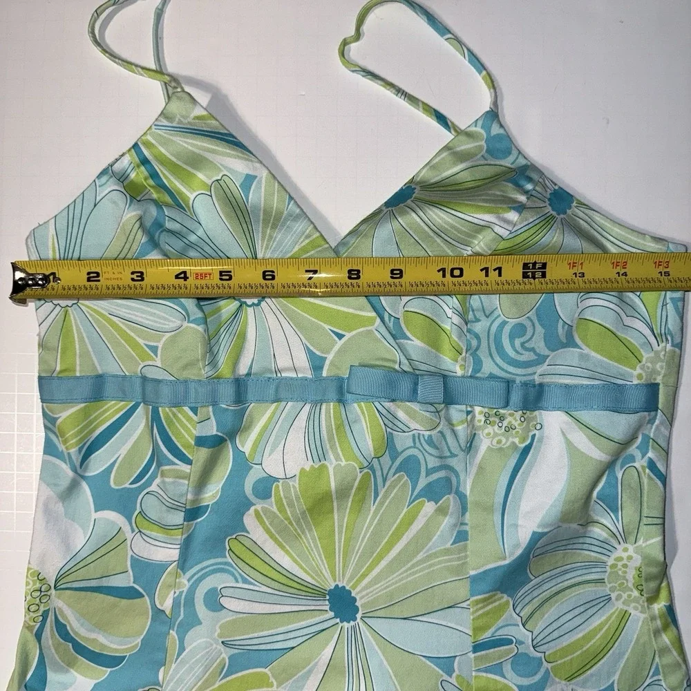 B.Smart A-Line Mini SunDress Empire Waist Fit&Flare Aqua,Lime Floral 11/12 '70's